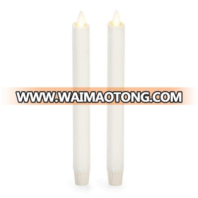 Real wax surface flameless  moving wick LED taper candles with timer and remote 2pcs/set Snow White