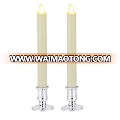 Real wax surface flameless  moving wick LED taper candles with timer and remote 2pcs/set